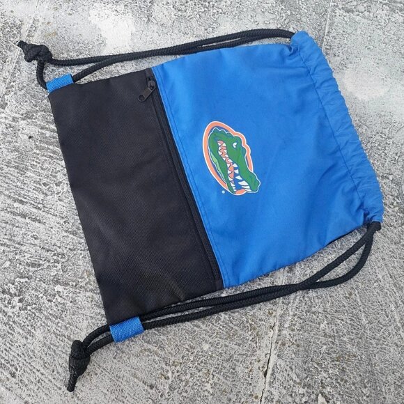 Logo Beach Backpack Bag Alligator Drawstring Bag Sport Gym Bag Black/Blue - Picture 3 of 10